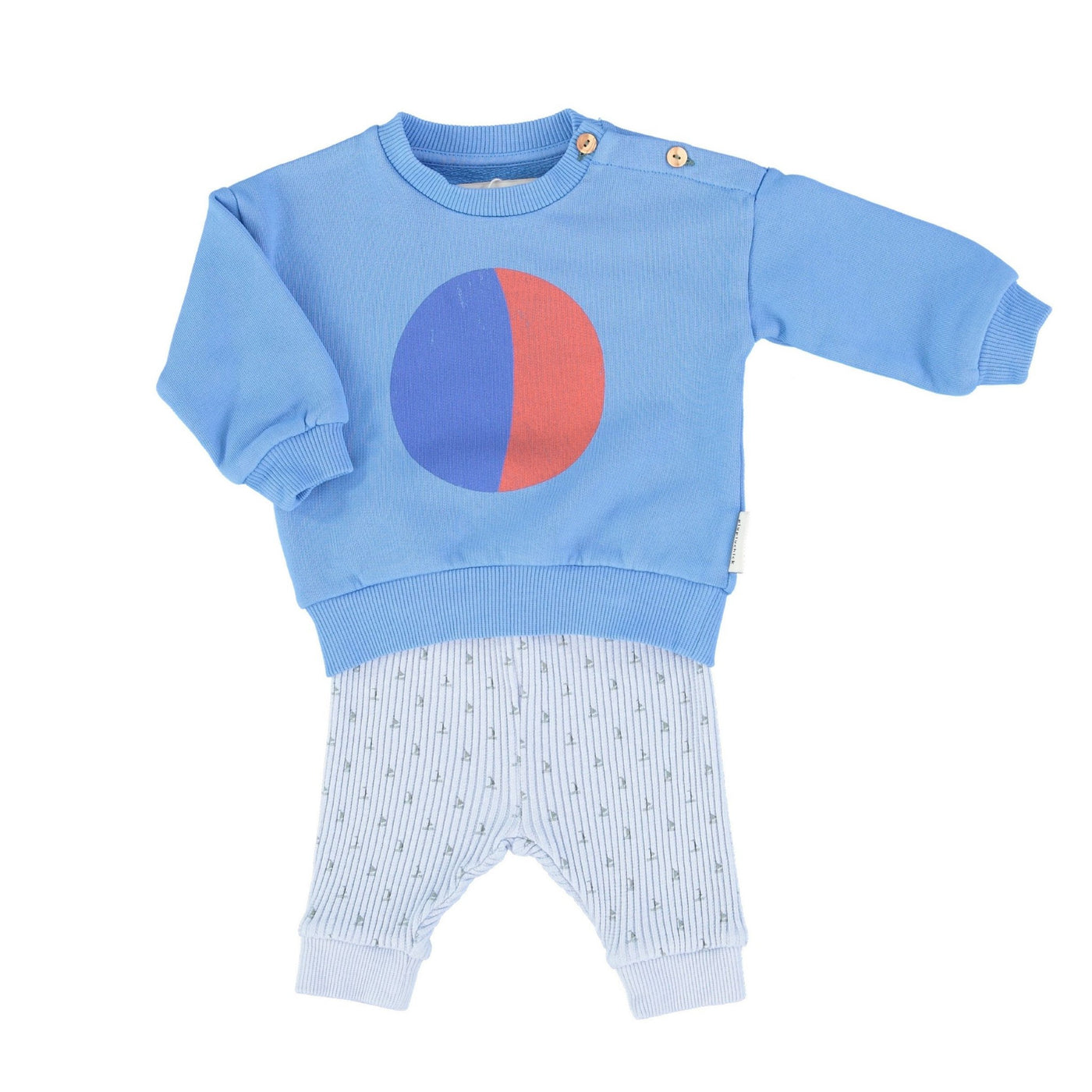 Piupiuchick pantalones de bebé canalé | azul con estampado de barcos verdes