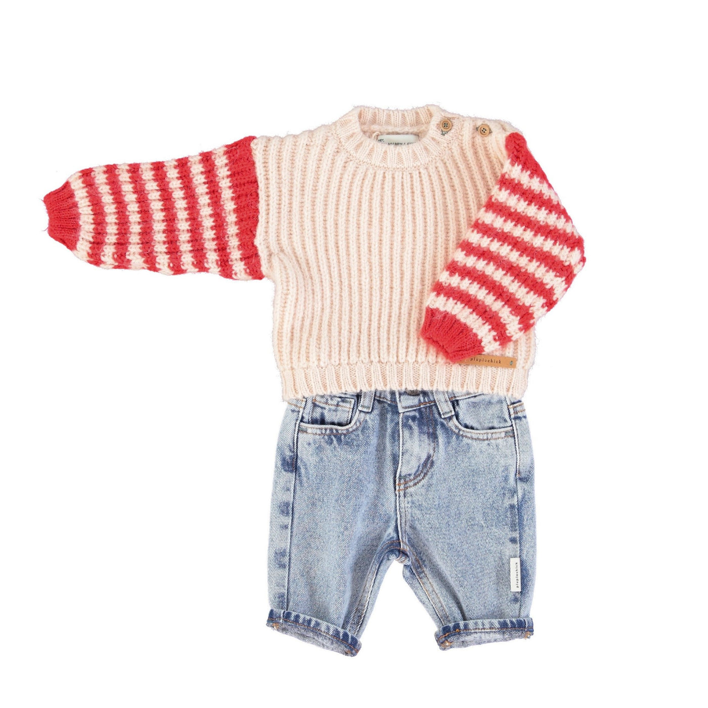 Piupiuchick knitted baby jumper | raw & red stripes