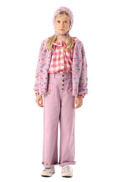 Piupiuchick blouse with embroidered collar | chekered pink