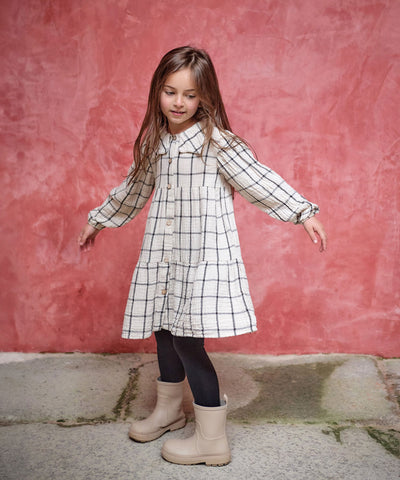 Woven dress with checkered pattern