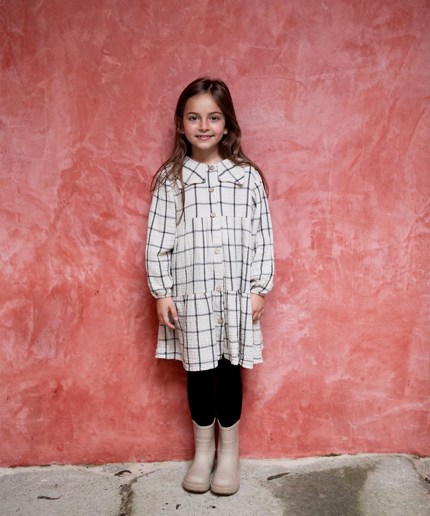 Woven dress with checkered pattern