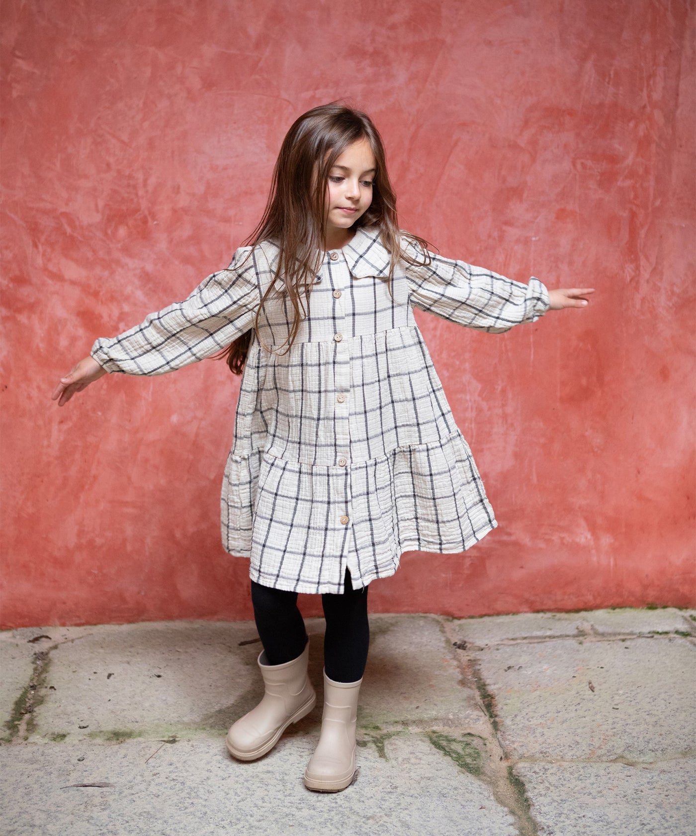 Woven dress with checkered pattern