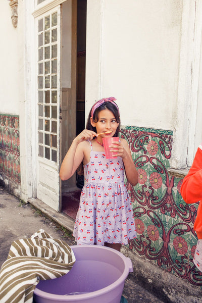 Vestido corto| lila & blanco con estampado de cerezas Piupiuchick