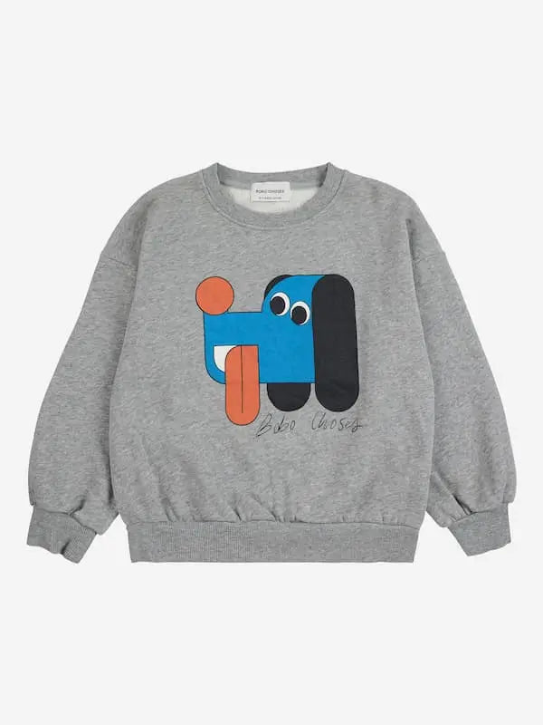 Sudadera gris con dibujo de perro para niños y niñas de Bobo Choses.