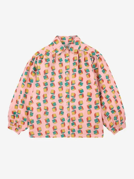 Blusa rosa claro con estampado de dados multicolores para niñas de Bobo Choses.