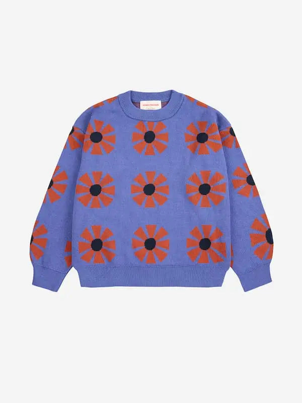 Jersey morado con estampado de caleidoscopios rojos para niñas y niños de Bobo Choses.