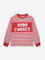 Camiseta de manga larga de rayas rojas y blancas con logo de Bobo Choses en la parte delantera.