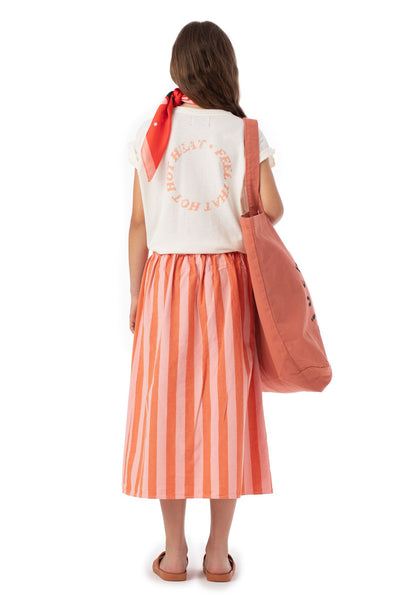 Piupiuchick long skirt w/ front pockets orange & pink stripes