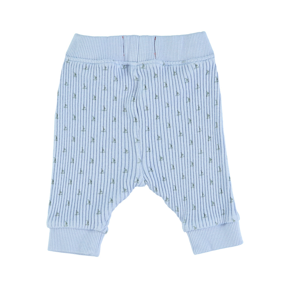 Piupiuchick pantalones de bebé canalé | azul con estampado de barcos verdes