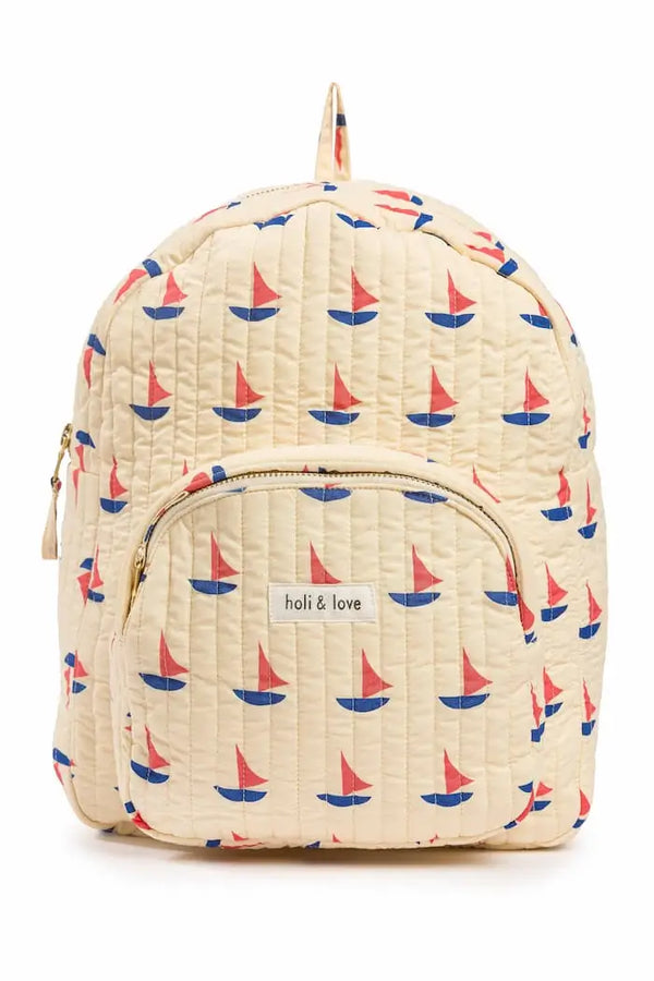 Mochila de color crema con estampado de barquitos de Holy & Love para niños y niñas