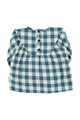 Vista atras de blusa de cuadros blancos y azules para niñas de Piupiuchick.