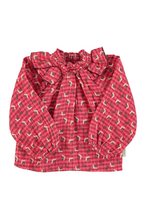 Blusa rosa de cuadros con estampado de flores para niñas de Piupiuchick para otoño invierno 2025.