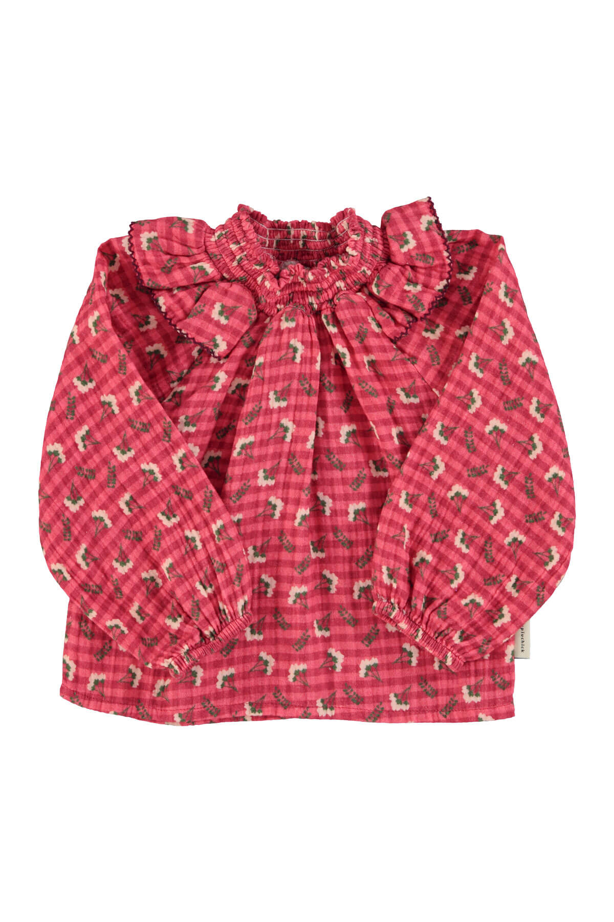 Blusa rosa de cuadros con estampado de flores de Piupiuchick para otoño.