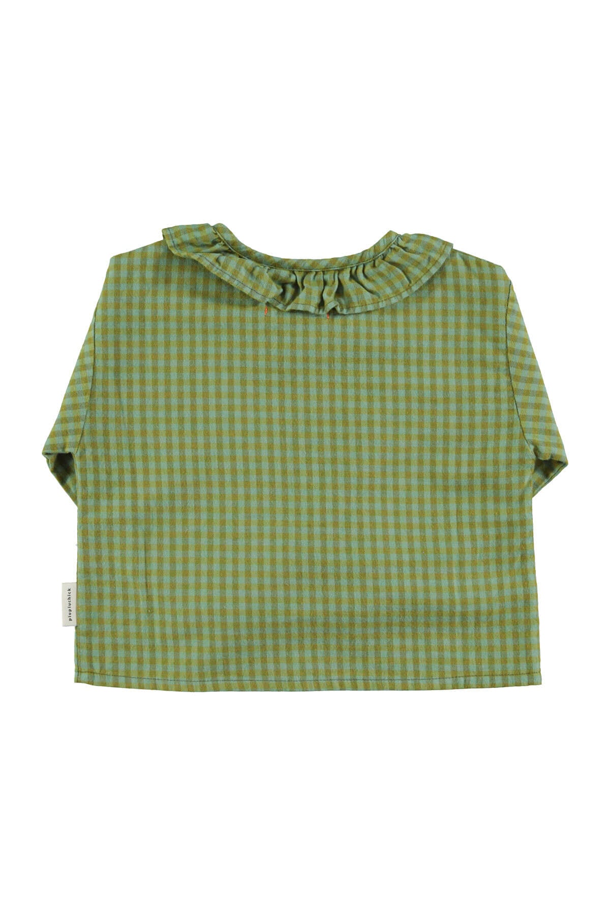 Blusa verde de cuadros con cuello de Peter Pan para niñas de Piupiuchick. 