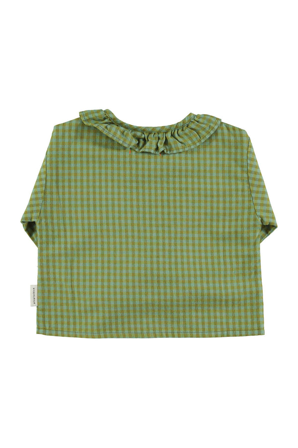 Blusa verde de cuadros con cuello de Peter Pan para niñas de Piupiuchick AW25, vista atrás.