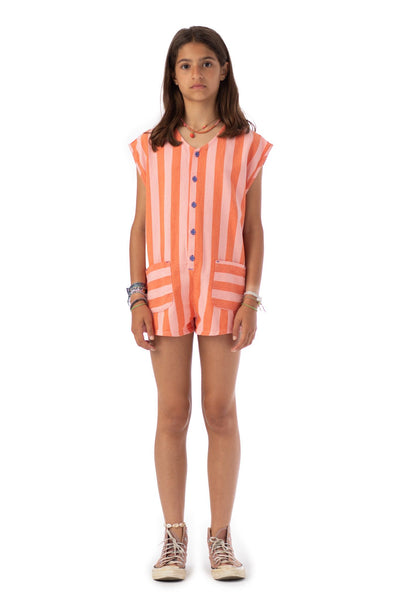 Piupiuchick short sleeveless jumpsuit orange&pink stripes