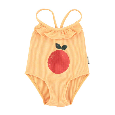 Piupiuchick swimsuit w/ ruffles peach w/ apple print