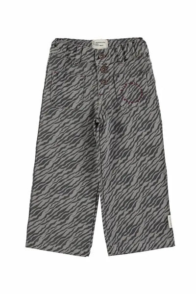 Pantalones anchos de color gris con estampado de cebra y dos bolsillos en la parte delantera de Piupiuchick.