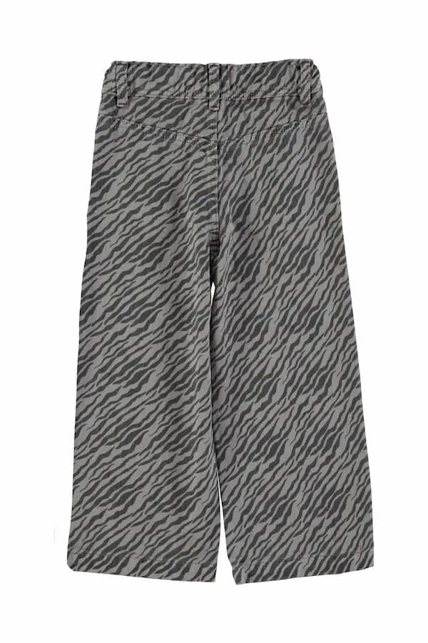 Pantalones anchos gris antracita con estampado de cebra de Piupiuchick, vista atrás.