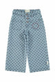 Pantalón acampanado vaquero azul claro con estampado de corazones de Piupiuchick.