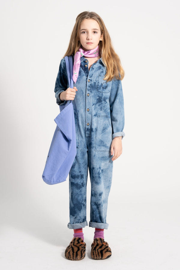 Long Sleeve Jumpsuit Piupiuchick Blue Tie Dye Denim