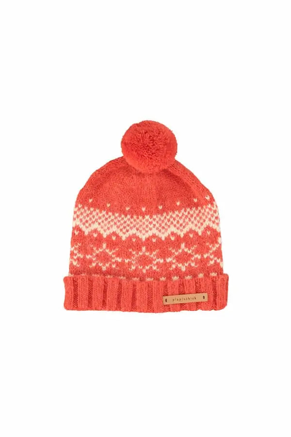 Gorro de punto jacquard con pompon | rojo Piupiuchick