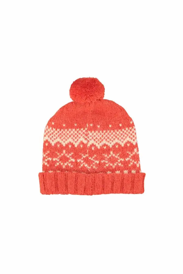 Jacquard knit hat with pompom | red Piupiuchick