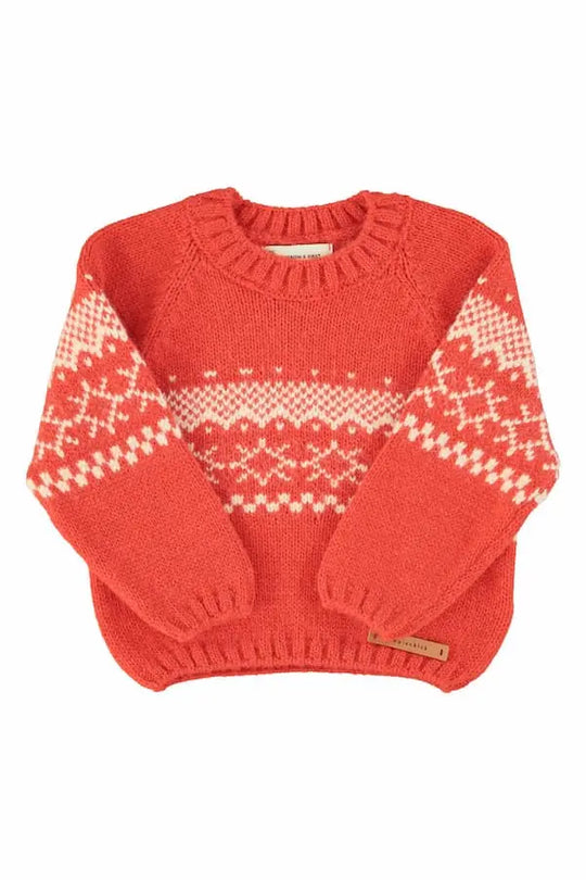Jersey rojo jacquard para niñas y niños de marca sostenible Piupiuchick 
