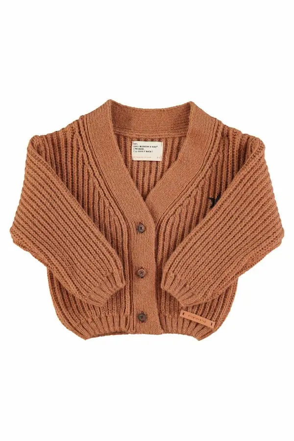 Cárdigan marrón de punto con botones para niños y niñas Piupiuchick - parte delantera