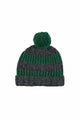 Vista atrás de gorro gris con rayas y pompon de color verde Piupiuchick moda sostenible