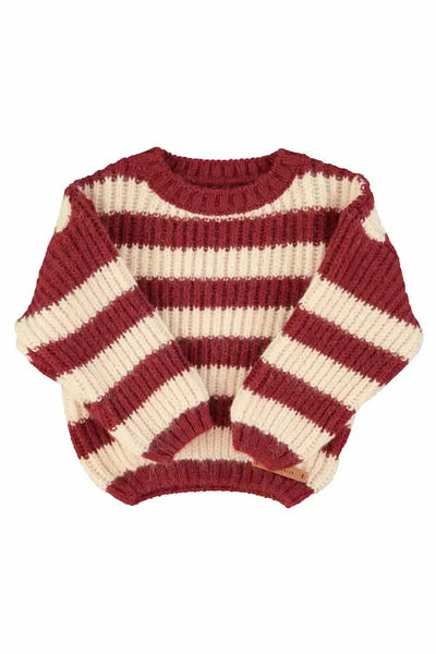 Jersey de rayas color claro y burdeos para niñas y niños de Piupiuchick, vista delante.