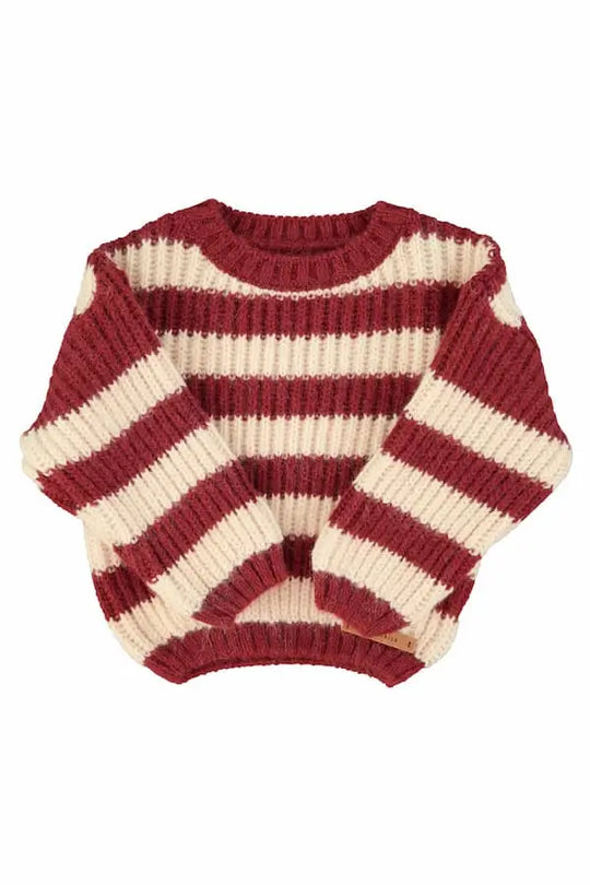 Jersey de rayas color claro y burdeos para niñas y niños de Piupiuchick, vista delante.