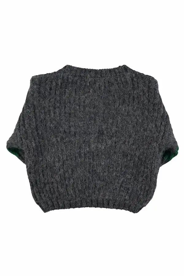 Jersey gris de punto de la colección de otoño I´m with the band de Piupiuchick, vista atrás.