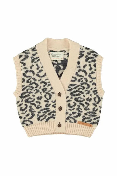 Chaleco  de punto rosa claro con estampado de animal print en negro, Piupiuchick.