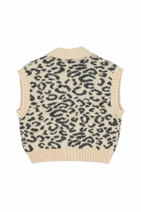 Chaleco de punto rosa claro con estampado de animal print de Piupiuchick, vista atrás.