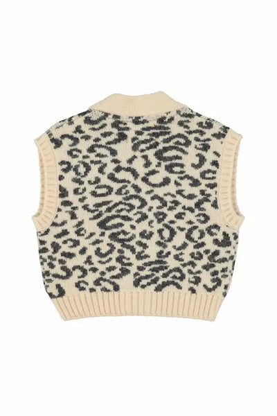 Chaleco de punto rosa claro con estampado de animal print de Piupiuchick, vista atrás.