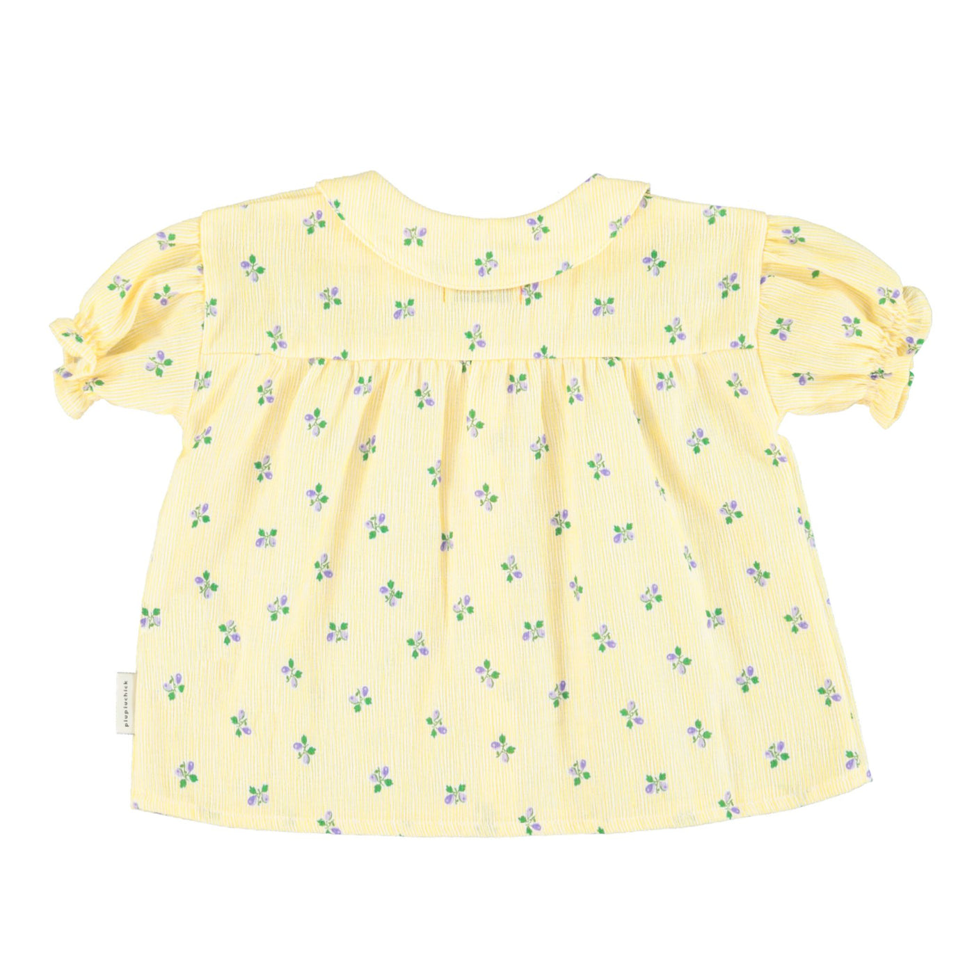 Piupiuchick peter pan collar shirt w/ balloon sleeves yellow stripes w/ little flowers