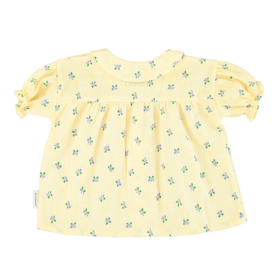 Piupiuchick peter pan collar shirt w/ balloon sleeves yellow stripes w/ little flowers