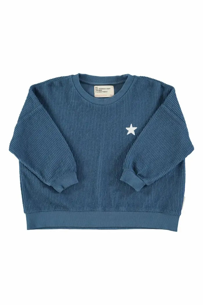 Sudadera unisex azul de felpa con estrella pequeña blanca en el pecho de Piupiuchick, vista delantera.