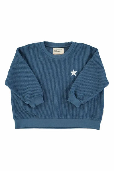 Sudadera unisex azul de felpa con estrella pequeña blanca en el pecho de Piupiuchick, vista delantera.
