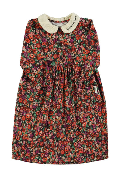 Vestido largo multicolor de flores con cuello Peter Pan y bordado Rock N Roll Baby de Piupiuchick.