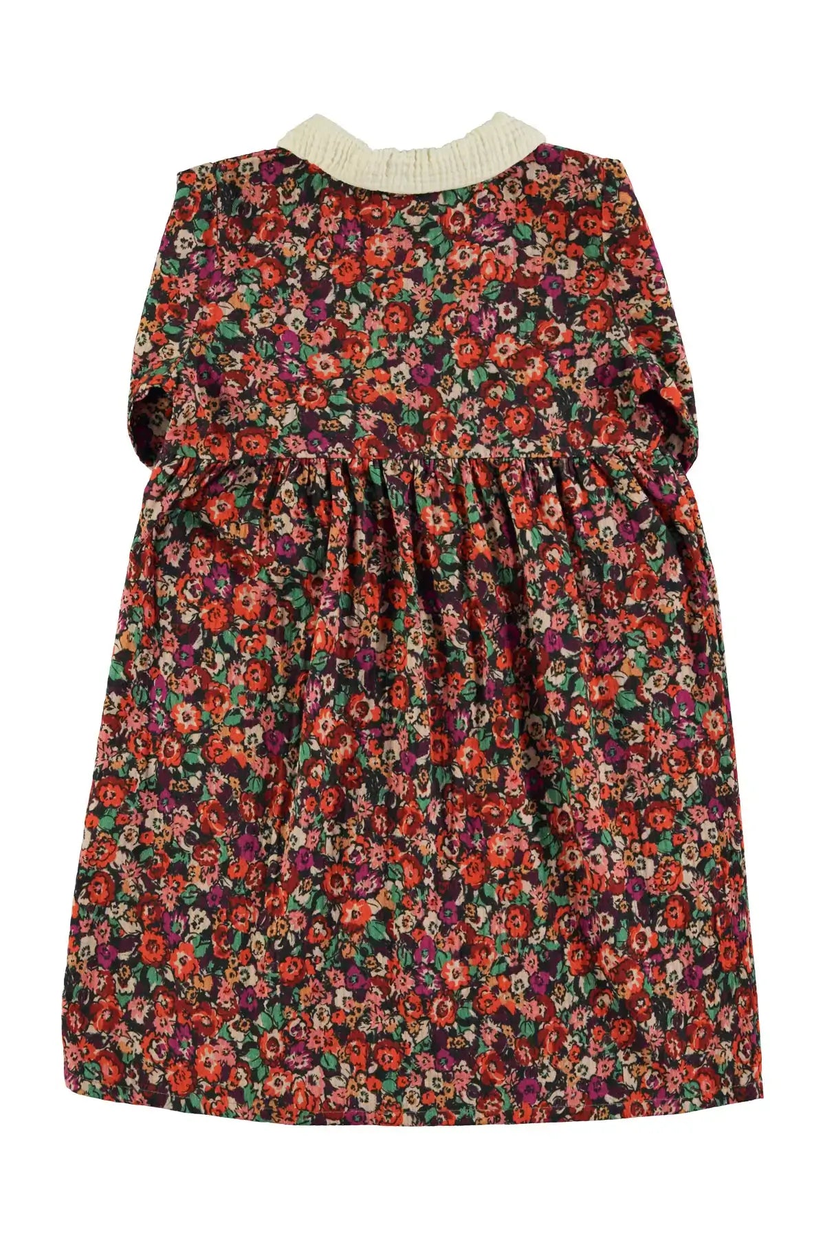 Vista atras de vestido largo multicolor de flores con cuello Peter Pan de Piupiuchick.