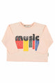 Camiseta rosa claro de manga larga con texto "music" en la parte delantera, Piupuchick