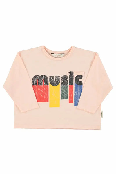 Camiseta rosa claro de manga larga con texto "music" en la parte delantera, Piupuchick