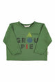 Camiseta de manga larga verde oscuro con testo "Groupie" en la parte delantera y un pequeño bolsillo en el pecho para niñas y niños, Piupiuchick.