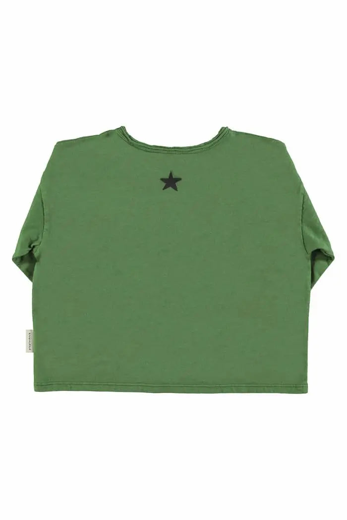 Camiseta verde oscura de manga larga de Piupiuchick, vista trasera.