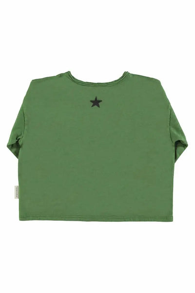 Camiseta verde oscura de manga larga de Piupiuchick, vista trasera.