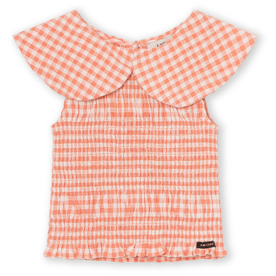 Top de cuadros Vichy risa y blanco con cuello grande de outlet marca A Monday in Copenhagen 