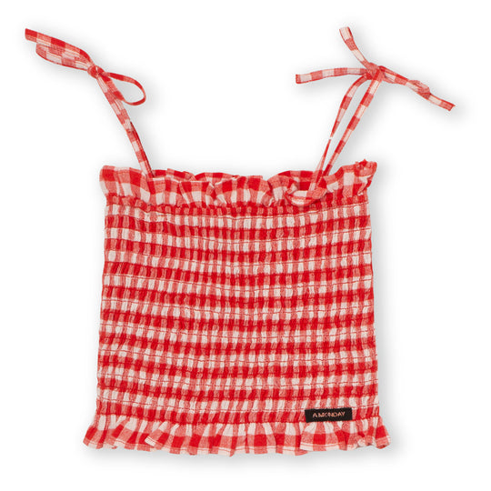Top rojo de tirantes de cuadros Vichy de A Monday in Copenhagen para niñas.