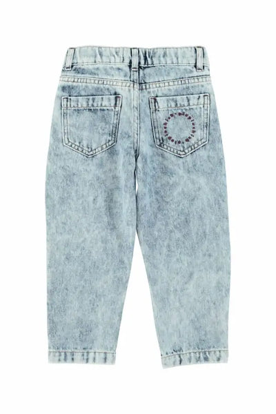 Vaqueros azules estilo mom fit para niñas de Piupiuchick-vista trasera.